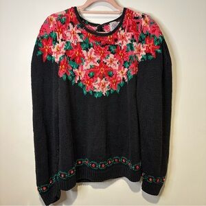 cape isle knitters poinsettia flower hand knit sweater size large